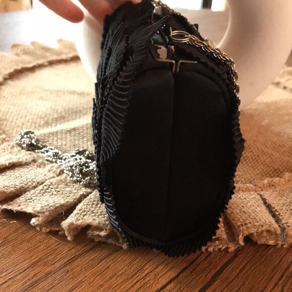 LORREN BELL LAYERED JEWELED HARD CLUTCH BLACK FORMAL WEDDING PROM FEMININE PURSE - Picture 5 of 9